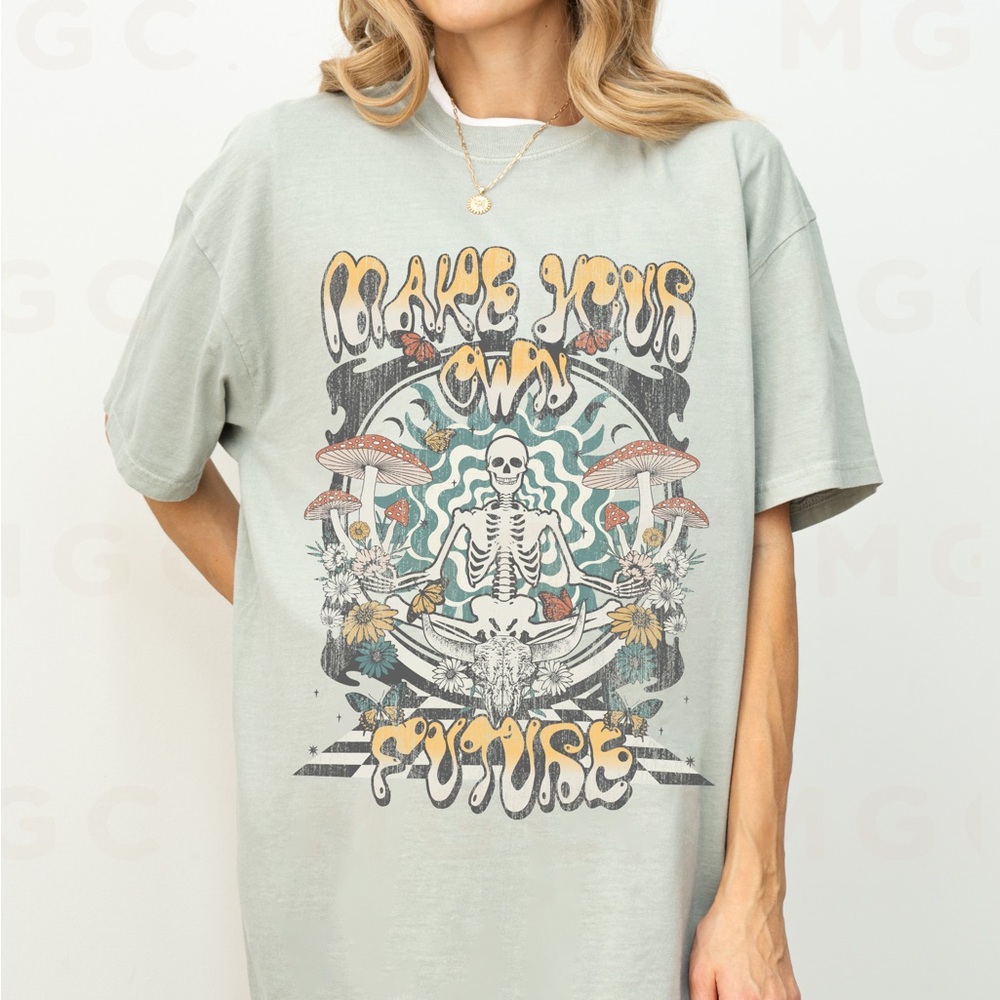 🚨SALE 🚨 Comfort Colors Make Your Own Future Trippy Skeleton Graphic Tee Shirt